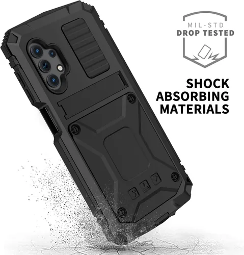 Vista 2 de Simicoo Funda metálica compatible con Samsung A32 4G con protector de pantalla militar, resistente a los golpes, con soporte, funda completa