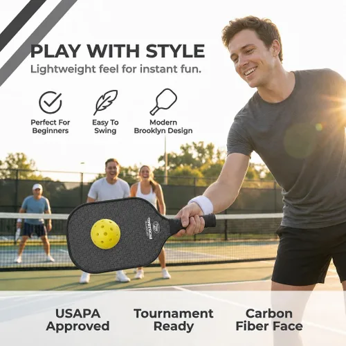 Vista 2 de Paletas de pickleball de fibra de carbono prémium de Brooklyn Pickleball Co Negro (Black Honeycomb)