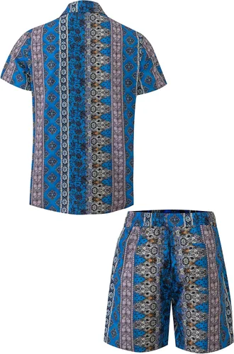 Vista 3 de Atwfo Camisas hawaianas para hombre, estilo casual, con botones, manga corta, pantalones cortos estampados, para verano, playa, tropical, hawaiano