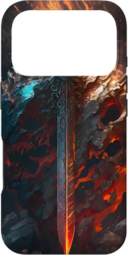 Vista 30 de Espada flameante y escudo el símbolo del guerrero Funda para iPhone 16