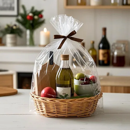 Vista 4 de Morepack Bolsas de celofán de 18 x 30 pulgadas para cestas de regalo, bolsas de cestas de celofán transparente, 10