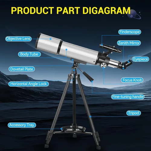 Vista 4 de Telescopio de apertura de 3.543 in y 23.622 in para adultos, regalo
