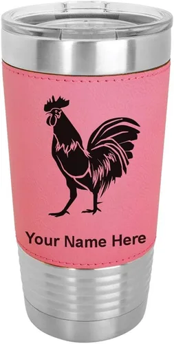 Vista 9 de LaserGram Vaso aislado al vacío de 20 onzas, gallo, grabado personalizado incluido (piel sintética, estilo béisbol)