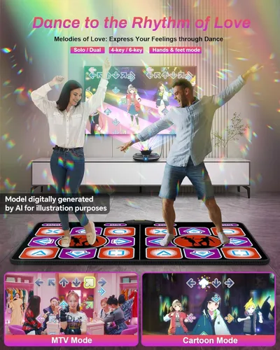 Vista 2 de Alfombrilla de baile doble, alfombrilla de baile de franela para TV con cámara HD, alfombrilla de juego para dos usuarios con control inalámbrico