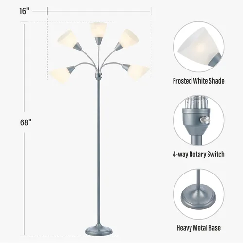 Vista 4 de HonoDing Medusa Lámparas de Pie Lámparas de Pie 5 Cabezales Luz de Lectura Ajustable Pantalla Grande Uso Bombilla E26 A19 Lámparas de Pie para Sala
