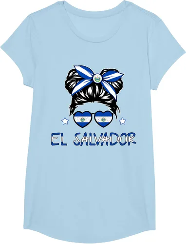Vista 14 de Camiseta de El Salvador para Niñas Bandera Patrimonio Hispano Salvadoreño