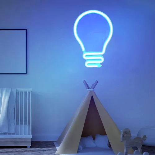 Vista 2 de Letreros de neón con bombilla azul, luz nocturna LED, carga USB, funciona con pilas, luces de pared de neón decorativas para habitación de niños