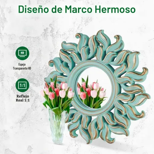 Vista 3 de Espejo decorativo de pared, espejo verde redondo, 10 x 10 pulgadas