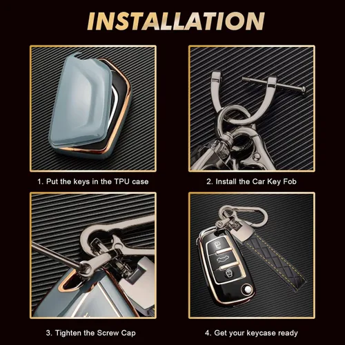 Vista 7 de Xotic Tech - Funda protectora de TPU con 3 botones de protección completa para llave sin llave, control remoto, con llavero compatible con Audi A3