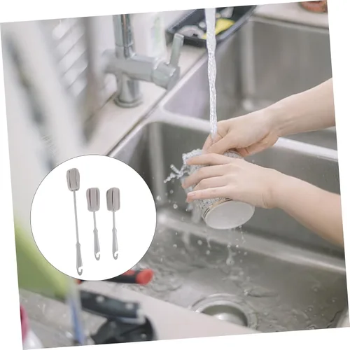 Vista 2 de Kit de cepillo para botellas de espuma, paquete de 3 cepillos de tubo para limpiar botellas de leche, limpiador de jabón, mango largo para bebé
