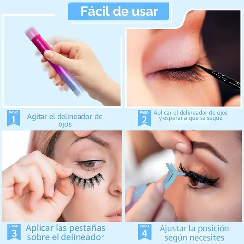Vista 4 de Kit de pestañas magnéticas, pestañas magnéticas de larga duración y reutilizables, aspecto natural, 14 pares de pestañas postizas con delineador