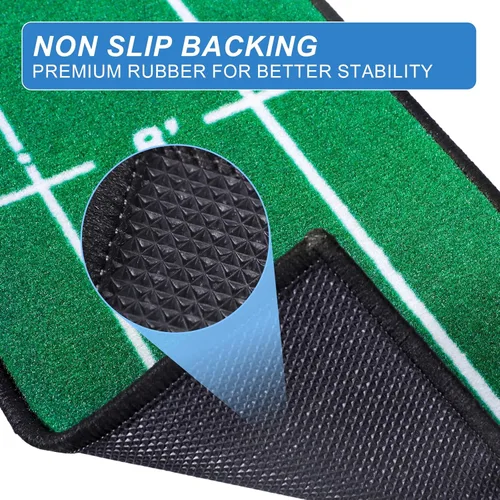 Vista 2 de Alfombrilla de golf para interior y exterior, profesional, práctica de golf, verde, con marcador de distancia, respaldo antideslizante, accesorios