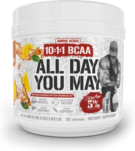 Vista 17 de 5% Nutrition Rich Piana AllDayYouMay BCAA Powder Aminoácidos prémium para intra y después del entrenamiento, EAA, electrolitos Hidratación