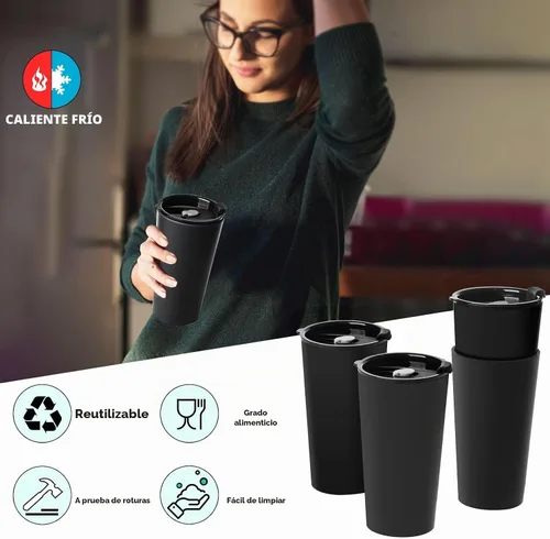 Vista 3 de Greentainer Juego de 4 tazas de café de viaje de plástico, tazas de 20 onzas a prueba de derrames con tapas, vasos de café reutilizables con tapas