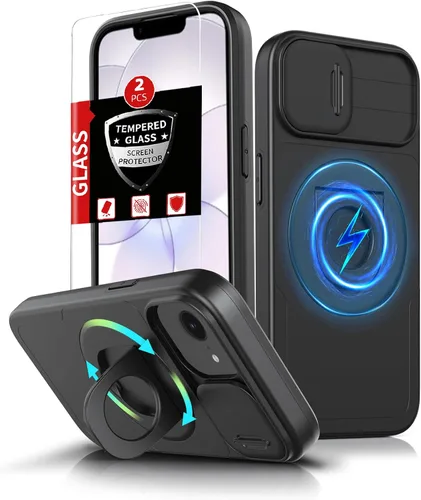 Vista 88 de Funda magnética para iPhone 11 Pro compatible con carga inalámbrica MagSafe, con 2 protectores de pantalla, anillo kickstand de 360° integrado +