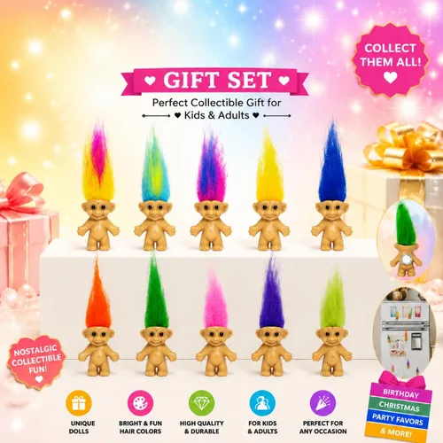 Vista 5 de 10 unidades de lindos mini imanes de muñecas de trol para nevera, mini imanes de muñeca de Trolls de la suerte para decoración de refrigerador