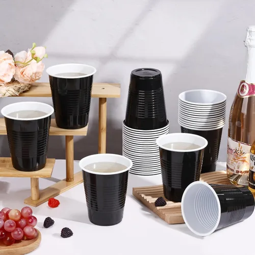 Vista 4 de Paquete de 100 vasos desechables de plástico negro de 12 onzas, vasos resistentes para beber para degustación de cerveza servir aperitivos