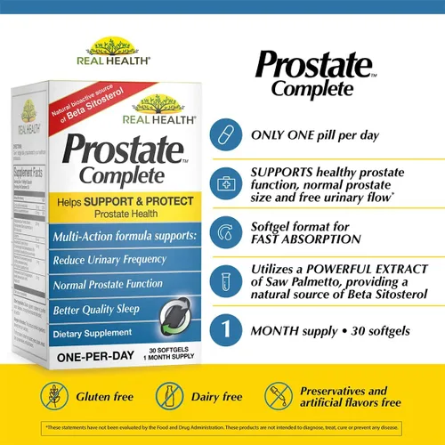 Vista 2 de Real Health Prostate Complete - Suplementos para la salud de la próstata para hombres, fórmula de palma enana americana para una vejiga saludable