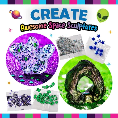 Vista 7 de Original Stationery Masilla Slime Galaxy Space Goo, brilla en el espacio oscuro, masilla para bricolaje, 29 piezas, masilla terapéutica