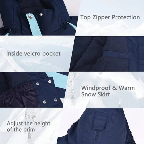 Vista 10 de Chaqueta de esquí impermeable para niñas, chaqueta de snowboard para exteriores, resistente al viento, con forro polar, abrigo de nieve cálido