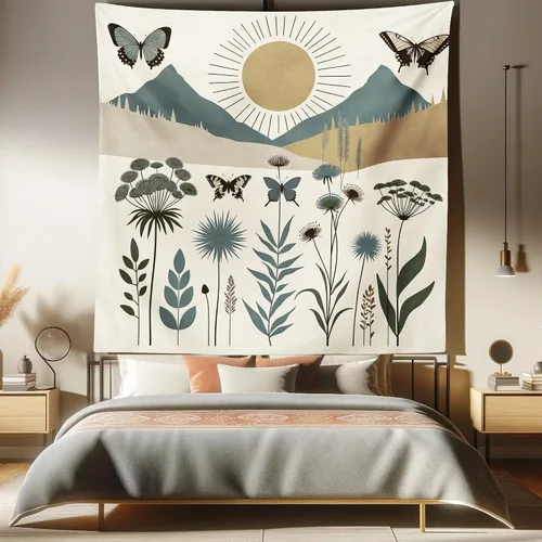Vista 20 de Ambesonne Tapiz hippie, abrazo de hongos de ensueño y árbol de la vida místico y mandal verde, decoración de tela para colgar en la pared