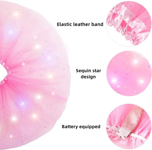 Vista 5 de Falda LED para niña, tutús iluminada, falda de tul brillante para fiesta, rave, festival, disfraz de Halloween, 2-8 años