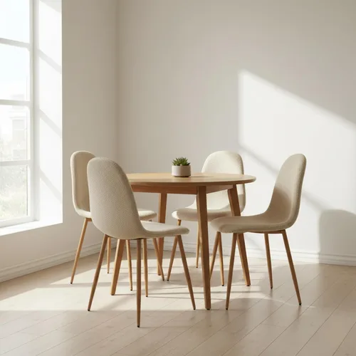 Vista 7 de FurnitureR Juego de 4 sillas de comedor, asiento de comedor tapizado de tela de felpilla con patas de metal resistentes, sillas laterales de Beige