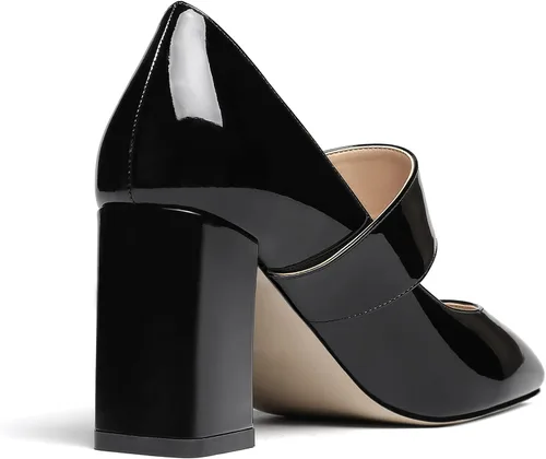 Vista 5 de WAYDERNS Mary Jane - Zapatos de tacón alto con correa ajustable, puntera cuadrada, hebilla y bloque de hebilla, 3 pulgadas