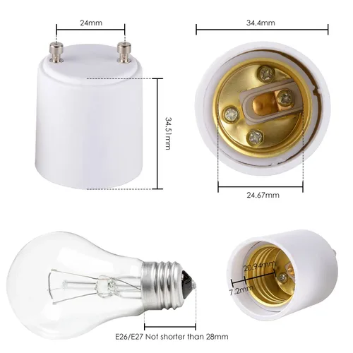 Vista 4 de Onite Adaptador GU24 a E26, Convertidor de Enchufe Resistente al Calor de 600W 320°F, Base de Bombilla GU24 de Alta Potencia a Enchufe Medio