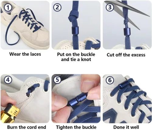 Vista 6 de 2-6 pares de cordones elásticos sin atar, cordones universales para zapatos para niños y adultos, cordones sin cordones con cierre de metal