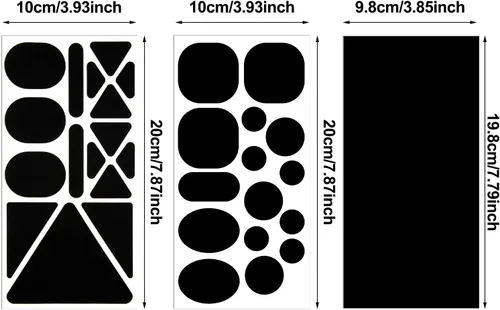 Vista 7 de 9 hojas de 96 piezas de parches de reparación de nailon, parches autoadhesivos, diferentes tamaños y formas, ropa impermeable, ligera, parche