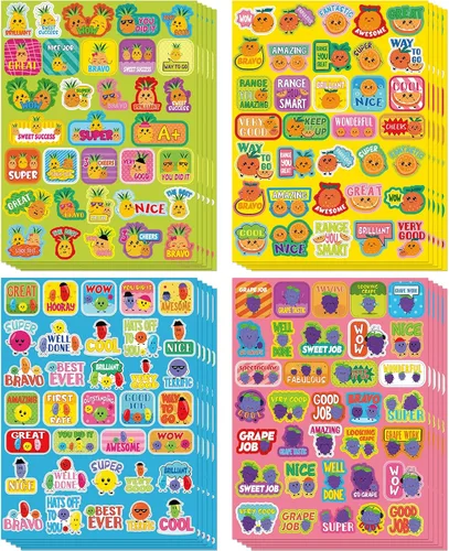 Vista 6 de Eersida 750 calcomanías perfumadas de recompensa olorosas para el aula de niños, calcomanías motivacionales para rascar postres y frutas