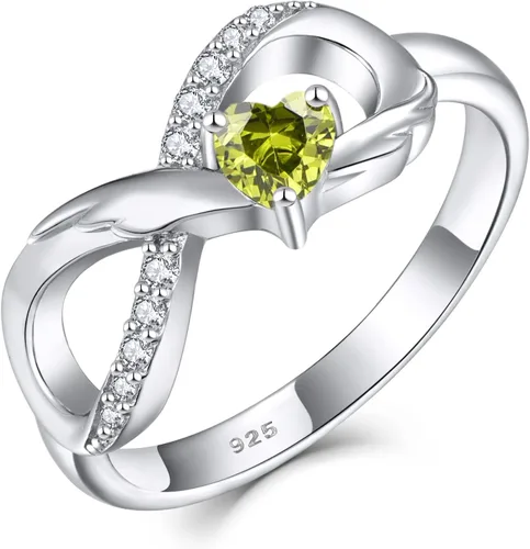 Vista 20 de STARCHENIE Anillo de Promesa Infinita de Plata de Ley 925 con Alas de Ángel y Anillo de Corazón para Mujer Talla 5-10 01-Granate-Enero