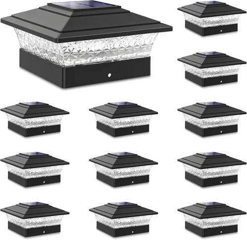Vista 12 de Luces solares para tapas de postes para exteriores, paquete de 12, impermeables, luces para postes de cerca con 16 LED ultra brillantes que se Blanco
