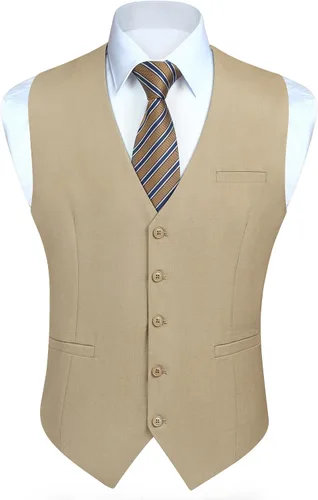Vista 8 de HISDERN Vest 101 - Chaleco de traje ajustado para hombre con 3 bolsillos para negocios, formal, boda, baile de graduación y esmoquin casual a1-Negro