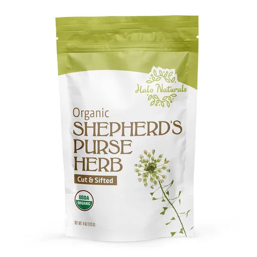 Vista 4 de Halo Naturals Bolso de pastor orgánico cortado y tamizado con hierbas, 4 onzas (Capsella bursa pastoris) certificado por USDA, bolsa resellable