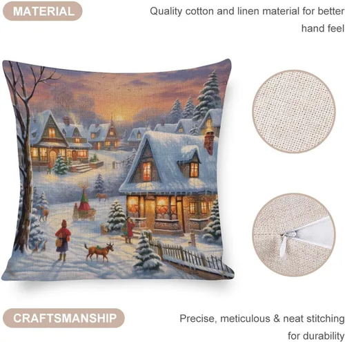 Vista 4 de Fundas de almohada de 16 x 16 pulgadas, diseño de pueblo de invierno, decoración de Navidad, para sofá, sala de estar, dormitorio