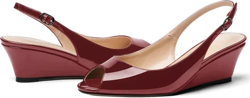 Vista 6 de WAYDERNS Zapatos de tacón bajo con hebilla de charol y punta abierta para mujer de 2 pulgadas