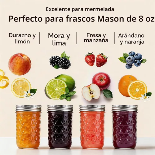 Vista 8 de Mason Jars - Tarros de boca regular de 8 onzas, paquete de 4 tarros de vidrio de grado alimenticio con tapas herméticas, tarros reutilizables sin