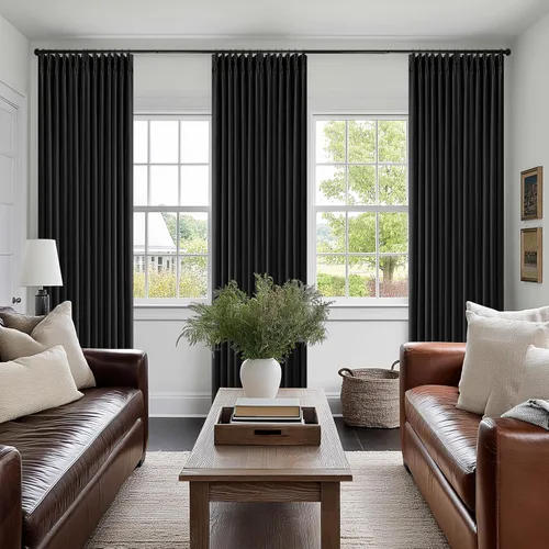 Vista 9 de Juego de 2 paneles de cortinas plisadas negras de 80 pulgadas para sala de estar, cortinas plisadas de lino con forro de 80 pulgadas de largo, 100%