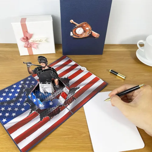 Vista 3 de Tarjeta emergente 3D de jugador de béisbol, arte de papel y artesanía, tarjeta de felicitación, cumpleaños, aniversario, Navidad, tarjeta del día