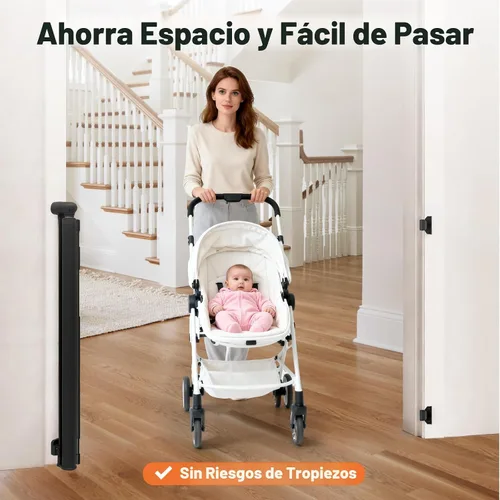 Vista 3 de Puertas retráctiles para bebés para puertas, puerta de malla para perros para escaleras, puerta para mascotas interior, se extiende a 55" de ancho
