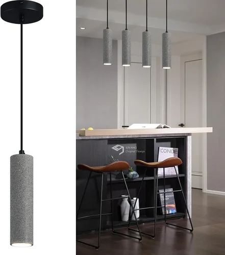 Vista 14 de Lámpara colgante lineal de hormigón, LED industrial colgante de cemento colgante para cocina, isla, comedor, dormitorio, mesita de noche, pequeñas