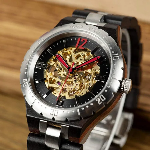 Vista 5 de BOBO BIRD Marca de diseño para hombre de madera automática relojes mecánicos multifunción negocios lujo madera reloj para hombres