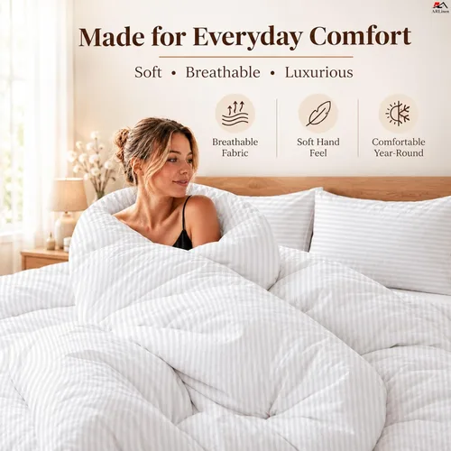 Vista 91 de ARlinen Juego de funda de edredón de tamaño individual, 100% algodón egipcio, juego de ropa de cama de 3 piezas con cierre de cremallera, incluye 1