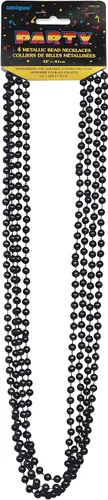 Vista 2 de Collares de cuentas de plástico negro metálico, 32 pulgadas, 4 unidades, perfectos para fiestas, cumpleaños y eventos de Año Nuevo