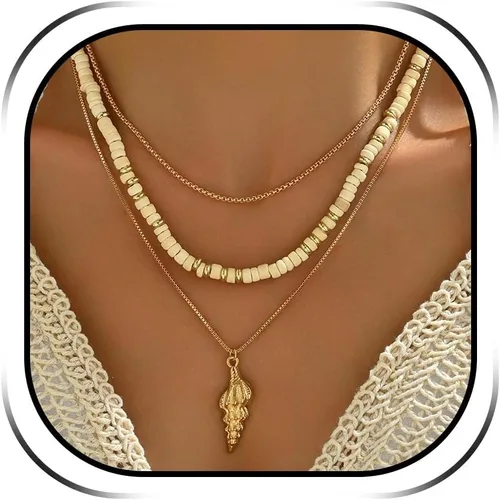 Vista 8 de Collar de concha marina de Your Always Charm para mujer, collar de concha ajustable con capas de encanto de concha marina para mujer, atuendos de A