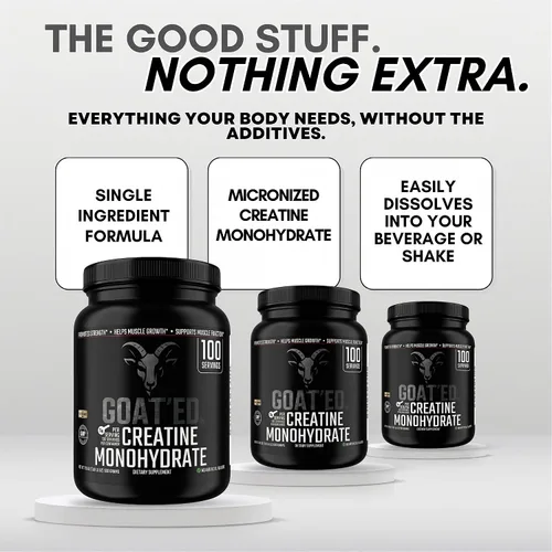 Vista 3 de GOAT'ED Monohidrato de creatina en polvo Creatina micronizada 100% pura para crecimiento muscular, fuerza y recuperación Suplemento de creatina
