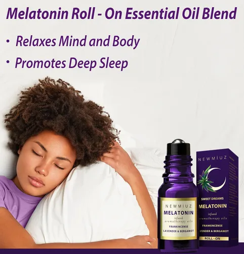 Vista 2 de Aceite esencial de melatonina para dormir roll-on anti estrés calmante aromaterapia mezcla de aceite de lavanda bergamota incienso destress