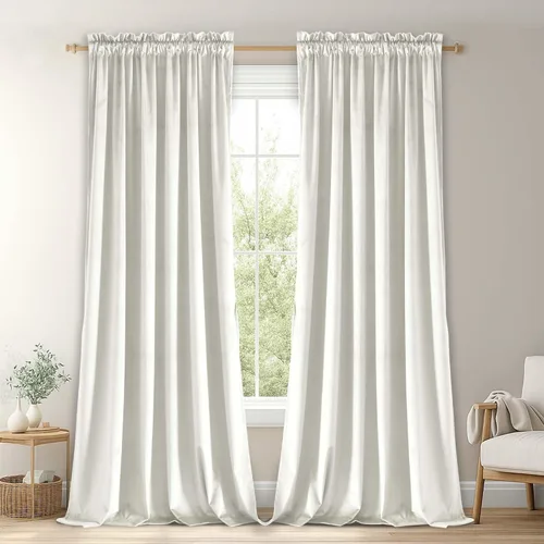Vista 93 de JIUZHEN Cortinas de terciopelo beige de 63 pulgadas de ancho x 63 pulgadas de largo, cortinas de terciopelo retro suaves con bolsillo para barra